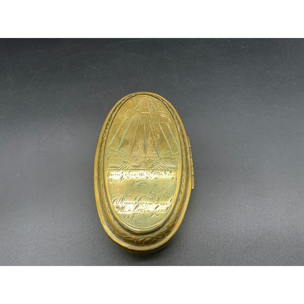 Antique Flemish Brass Box Madonna of Kevelaer St Anthony Reliquary c late 1700's